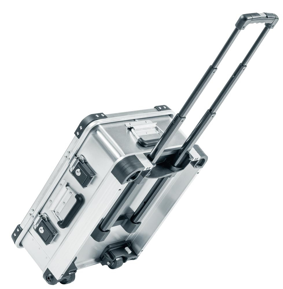Mobile Universal-Aluminium-Kiste, Volumen 28 l, BxTxH 550x400x233 mm, mit  Rollen und Ausziehgriff - albw - Online-Shop
